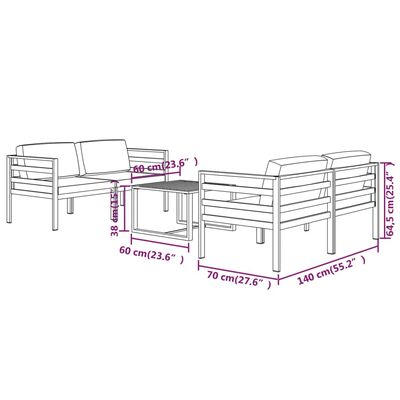 vidaXL Set muebles de jardín 5 pzas y cojines aluminio gris antracita