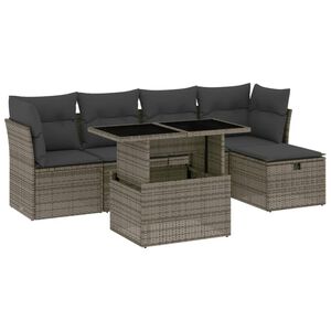 vidaXL Set de muebles de jard&iacute;n 6 pzas y cojines rat&aacute;n sint&eacute;tico gris