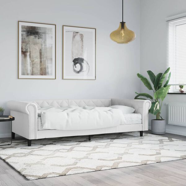 vidaXL Sofá cama con colchón cuero sintético blanco 90x200 cm