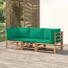 vidaXL Set de muebles de jardín 3 piezas bambú con cojines verde