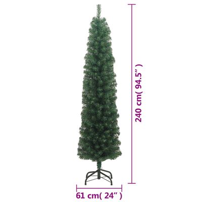vidaXL Árbol de Navidad artificial delgado y soporte PVC verde 240 cm