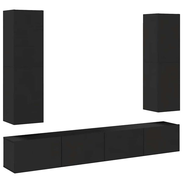 vidaXL Set de muebles de sal&oacute;n TV 4 pzas madera de ingenier&iacute;a negro
