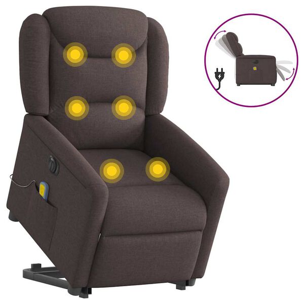 vidaXL Sillón masaje eléctrico reclinable elevable tela marrón oscuro
