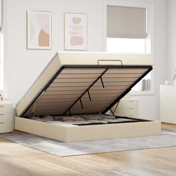 vidaXL Estructura de cama otomana con colch&oacute;n tela crema 180x200cm