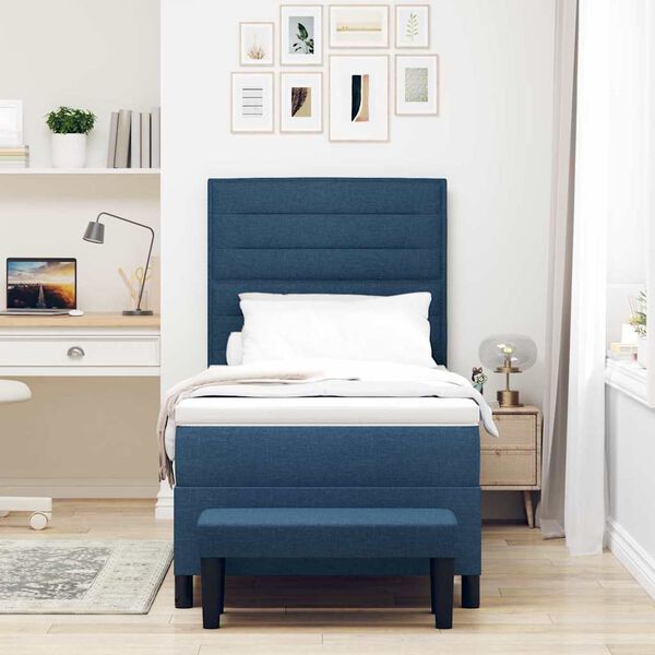 vidaXL Cama tipo Box Spring con colch&oacute;n Azul 100 x 200 cm tela