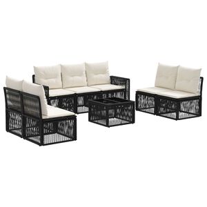 vidaXL Conjunto de sof&aacute;s de jard&iacute;n 8 uds. Negro y Blanco Crema