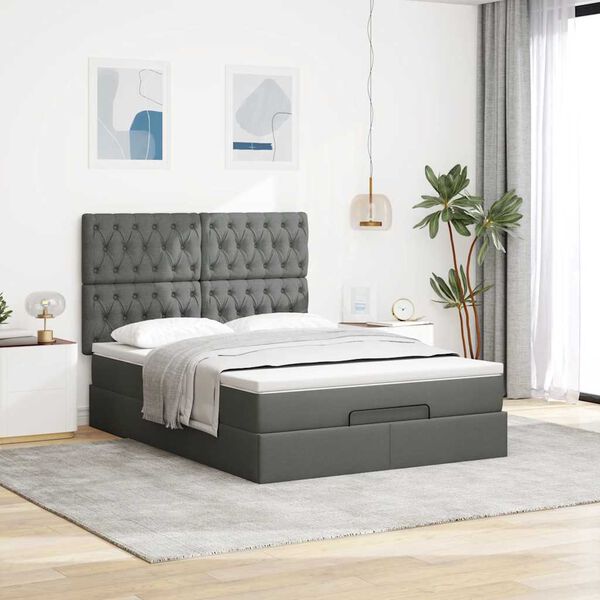vidaXL Estructura cama otomana colch&oacute;n tela gris oscuro 140x190cm