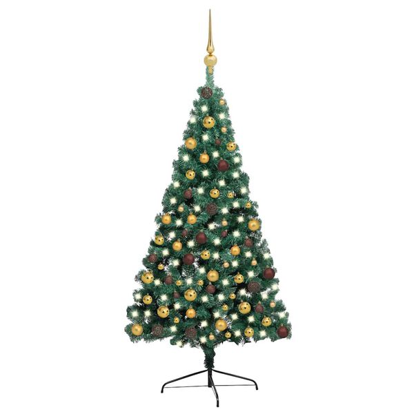 vidaXL Medio &aacute;rbol de Navidad con luces y bolas verde 210 cm