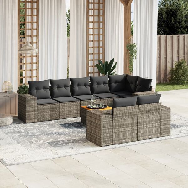 vidaXL Set de muebles de jardín 9 pzas y cojines ratán sintético gris