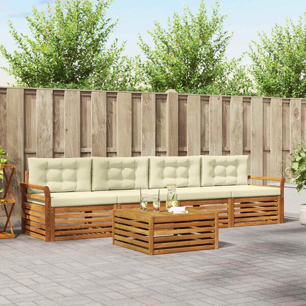 vidaXL Conjunto de sof&aacute;s de exterior con coj&iacute;n 5 pcs Natural y Crema