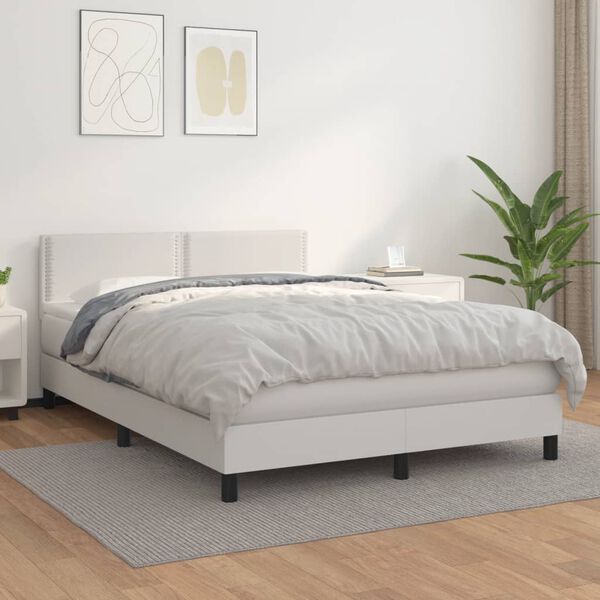 vidaXL Cama box spring con colch&oacute;n cuero sint&eacute;tico blanco 140x190 cm