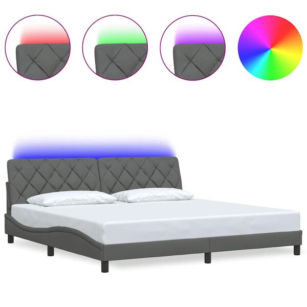 vidaXL Estructura de cama con LED sin colch&oacute;n gris oscuro 200x200 cm