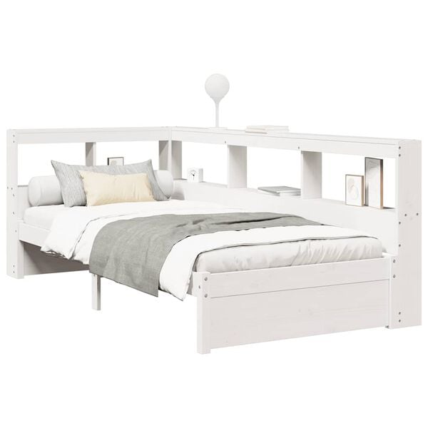 vidaXL Cama con estanter&iacute;a sin colch&oacute;n madera maciza blanco 90x200 cm