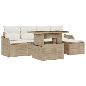 vidaXL Conjunto de sof&aacute;s de jard&iacute;n 6 pcs Beige Rat&aacute;n sint&eacute;tico