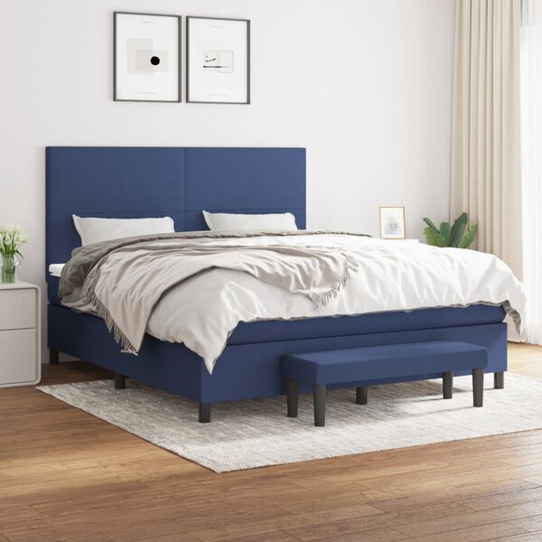vidaXL Cama box spring con colch&oacute;n tela azul 180x200 cm