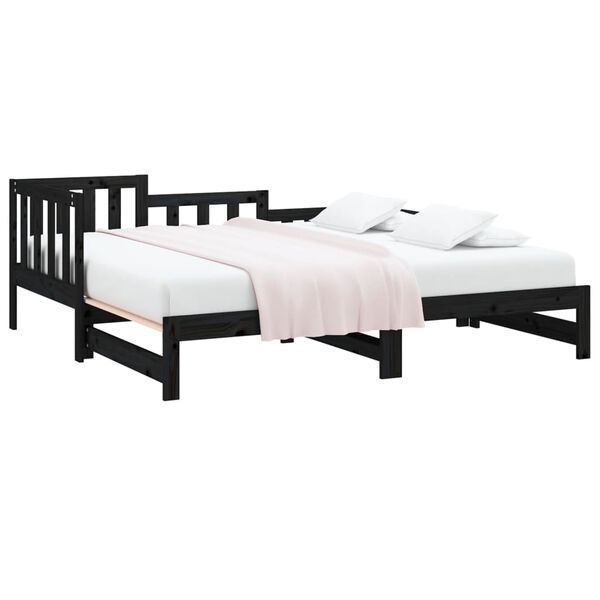 vidaXL Sof&aacute; cama extra&iacute;ble madera maciza de pino negro 2x(80x200) cm