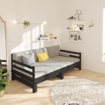 vidaXL Sofá cama extraíble madera maciza de pino negro 2x(90x190) cm