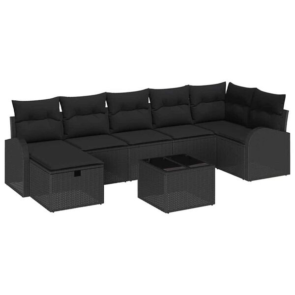 vidaXL Conjunto de sof&aacute; de jard&iacute;n con coj&iacute;n 8 pcs Negro Polirat&aacute;n