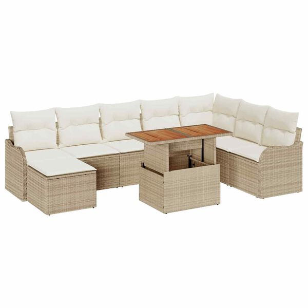 vidaXL Conjunto de sof&aacute; de jard&iacute;n con coj&iacute;n 9 pcs beige y crema