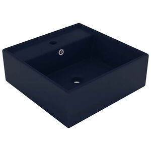 vidaXL Lavabo cuadrado rebosadero cer&aacute;mica azul oscuro mate 41x41cm