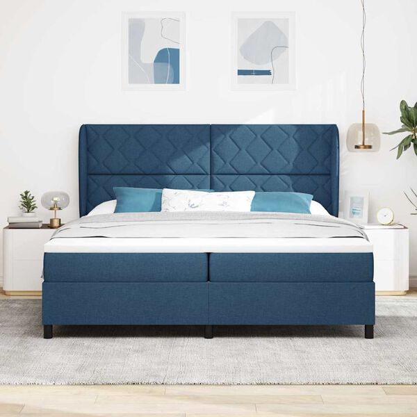 vidaXL Cama tipo Box Spring con colch&oacute;n Azul 200 x 200 cm tela