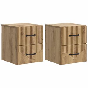 vidaXL Mesita de Noche de Pared con caj&oacute;n 2 pcs Roble Artesanal