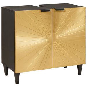 vidaXL Mueble de lavabo con estante Negro y dorado 62 x 33 x 58 cm