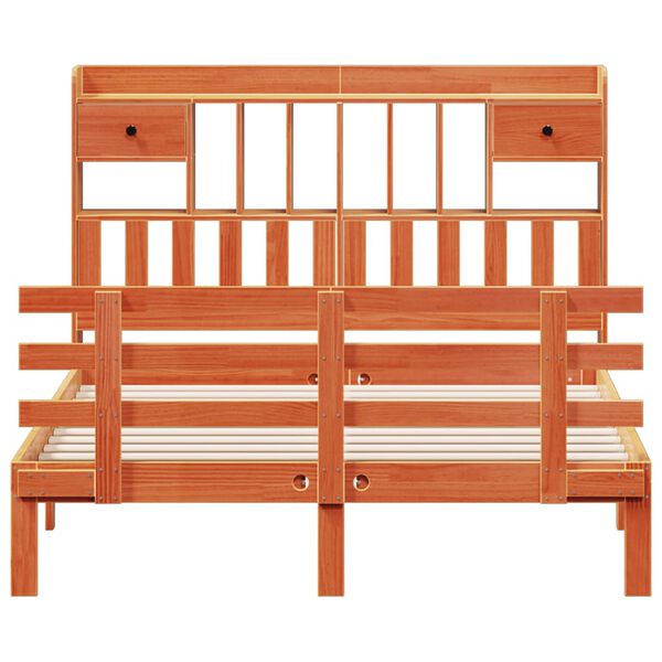 vidaXL Cama con estanter&iacute;a sin colch&oacute;n madera maciza marr&oacute;n 140x190 cm