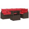 vidaXL Conjunto de sof&aacute; de jard&iacute;n 6 uds. Marr&oacute;n y Rojo rat&aacute;n sint&eacute;tico