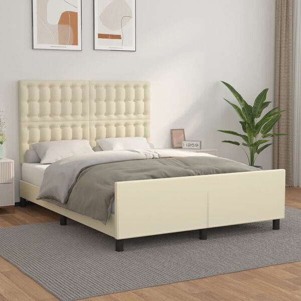 vidaXL Estructura de cama sin colch&oacute;n cuero sint&eacute;tico crema 140x200 cm