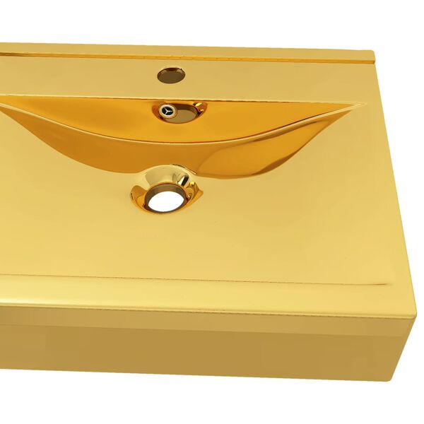 vidaXL Lavabo con rebosadero 60x46x16 cm cerámica dorado