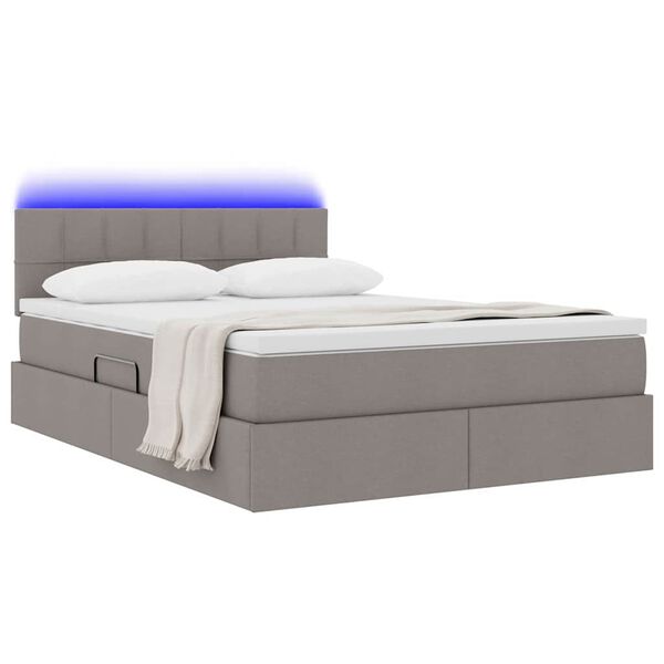 vidaXL Cama con almacenamiento y LED con LED Taup&eacute; 140 x 200 cm tela