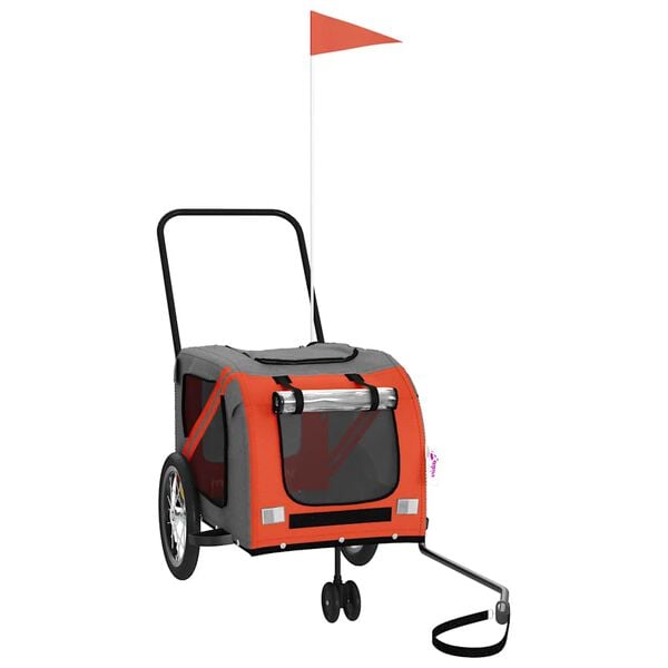 vidaXL Remolque de bicicleta mascotas hierro tela Oxford naranja gris