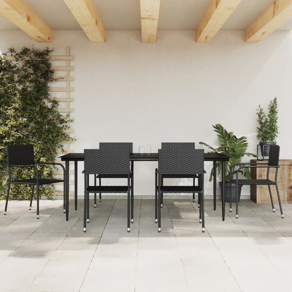 vidaXL Juego de comedor de jard&iacute;n 7 pzas rat&aacute;n sint&eacute;tico y acero negro