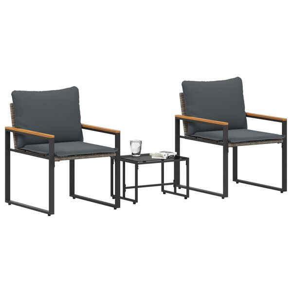 vidaXL Juegos de muebles con coj&iacute;n 3 pcs Gris y Gris Oscuro Rat&aacute;n