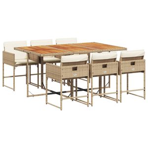vidaXL Set comedor de jard&iacute;n 7 pzas con cojines rat&aacute;n sint&eacute;tico beige