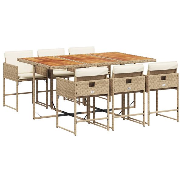 vidaXL Set comedor de jard&iacute;n 7 pzas con cojines rat&aacute;n sint&eacute;tico beige