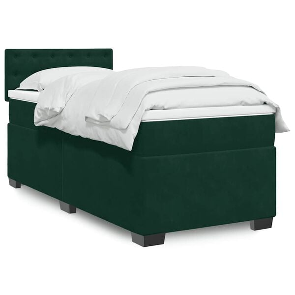 vidaXL Cama box spring con colch&oacute;n terciopelo verde oscuro 90x190 cm