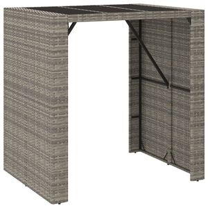 vidaXL Mesa alta bar con superficie vidrio rat&aacute;n PE gris 105x80x110 cm