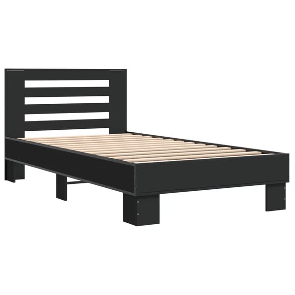 vidaXL Estructura de cama madera de ingenier&iacute;a y metal negra 90x190 cm