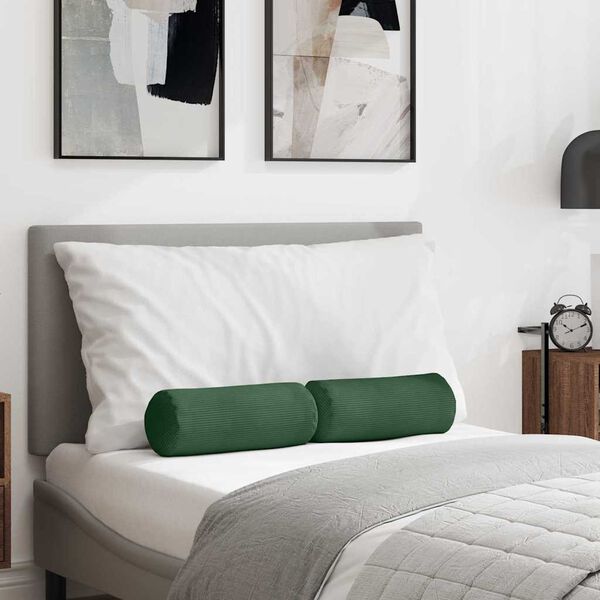 vidaXL Cojines Bolster 2 pcs Verde oscuro &Oslash; 15 x 40 cm Tela de pana