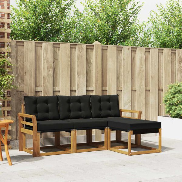 vidaXL Conjunto de sof&aacute;s de exterior con coj&iacute;n 4 pcs Natural y negro