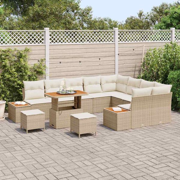 vidaXL Conjunto de sof&aacute; de jard&iacute;n con coj&iacute;n Beige Polirat&aacute;n