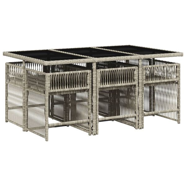 vidaXL Set comedor jard&iacute;n 7 pzas y cojines rat&aacute;n sint&eacute;tico gris claro