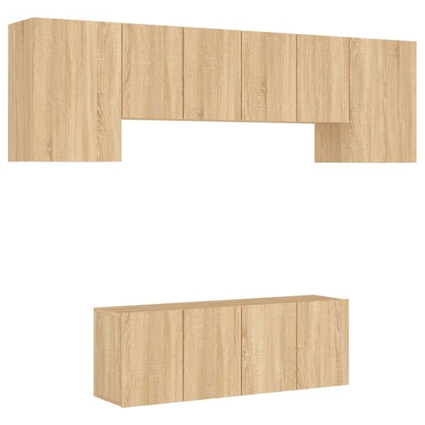 vidaXL Muebles de TV de pared 6 pzas madera de ingenier&iacute;a roble Sonoma