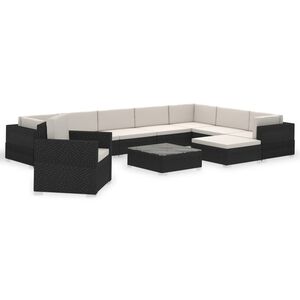 vidaXL Set muebles de jardín 12 pzas y cojines ratán sintético negro