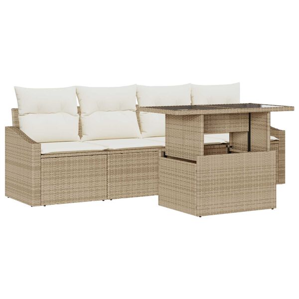 vidaXL Conjunto de sof&aacute; de jard&iacute;n 5 pcs Beige Polirat&aacute;n