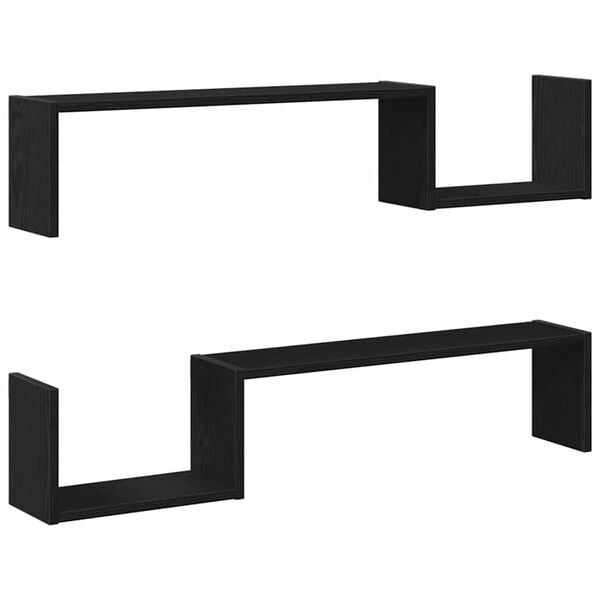 vidaXL Estante de pared con estante 2 pcs Roble Negro 100 x 15 x 20 cm
