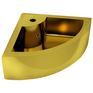 vidaXL Lavabo con rebosadero 45x32x12,5 cm cer&aacute;mica dorado