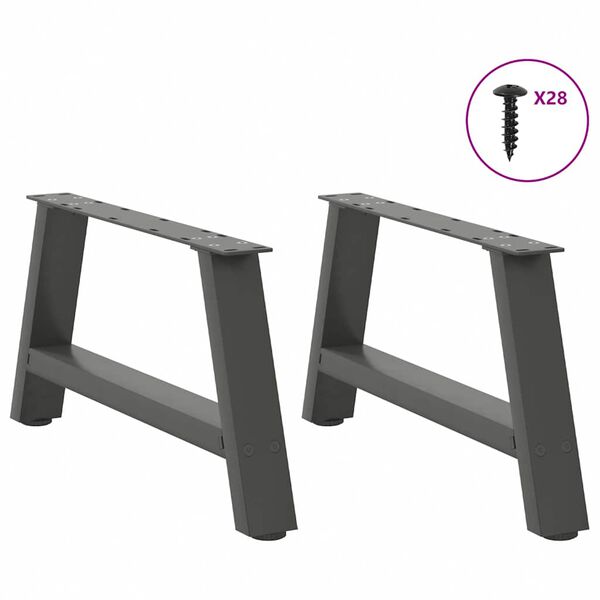 vidaXL Patas para mesa de centro en forma de A (2 unidades), antracita, 60 x (30-31) cm, acero